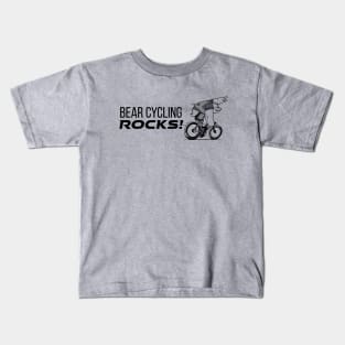 Bear Cycling Rocks with rocking finger sign riding bicycle very fast Kids T-Shirt